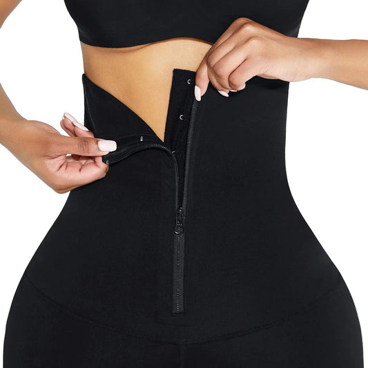 Black Waist Trainer 2-In-1 Leggings w/ Zipper